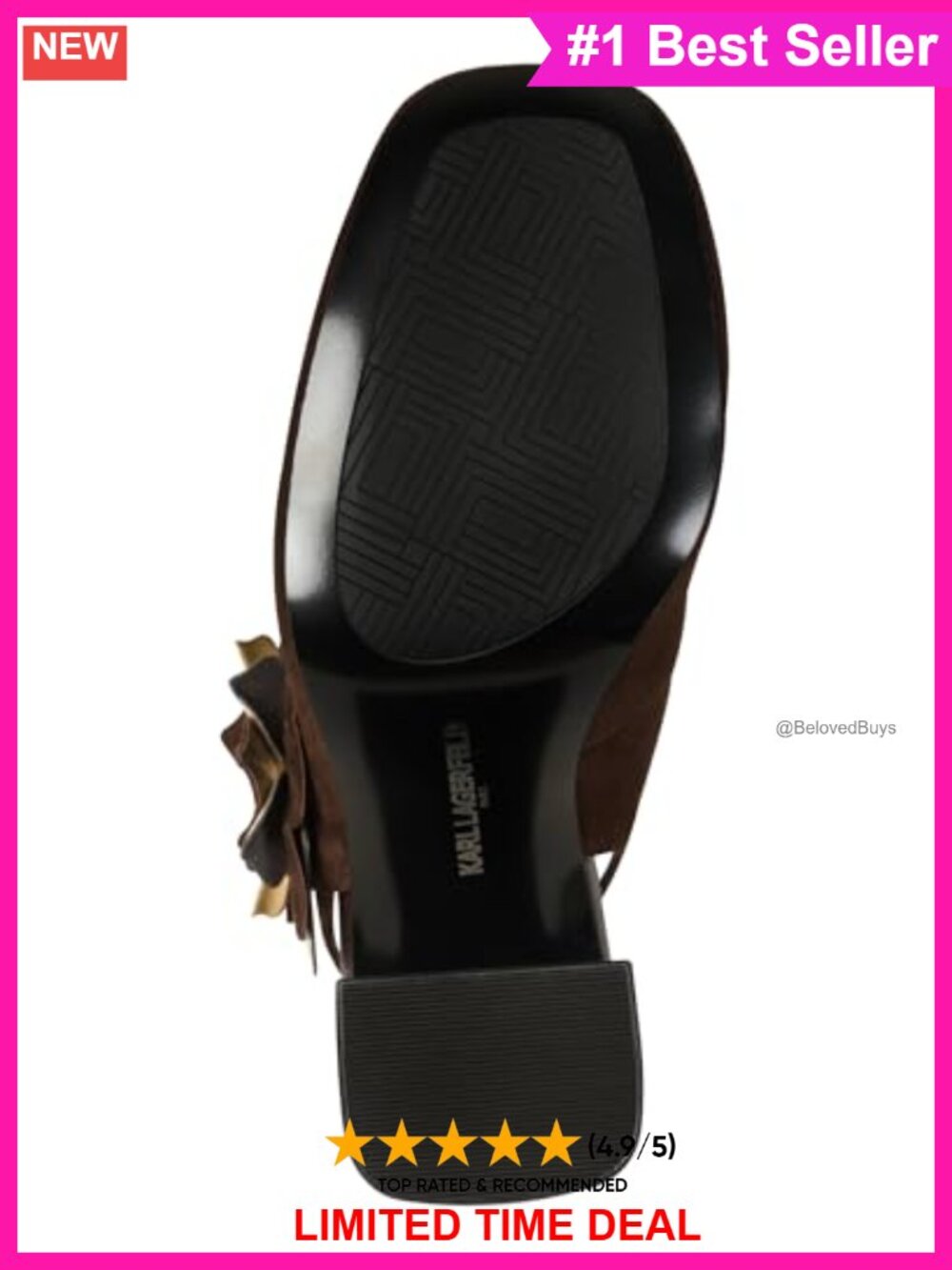Slingback Pump with Floral Embellishment, Round Toe, Block Heel, Leather - Picture 4 of 4